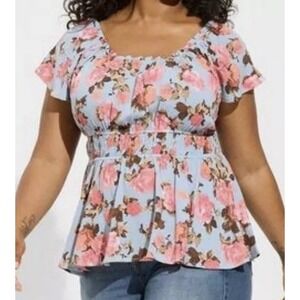Torrid Womens 3/3X Babydoll Washable Gauze Tunic Peasant Floral Boho Cottagecore